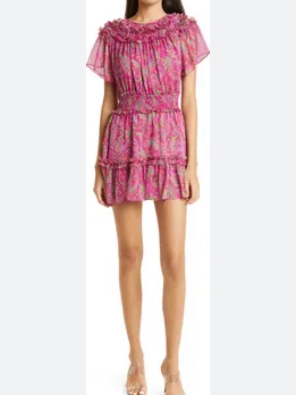Misa Los Angeles Pink Floral Ruffle Mini Dress